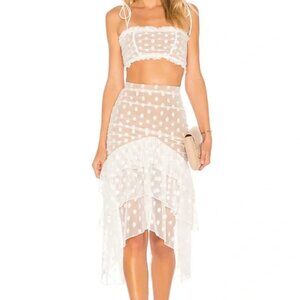 MAJORELLE Heidi Cream Asymmetrical Pencil Skirt Tulle Polka Dot Mesh Ruffles XS